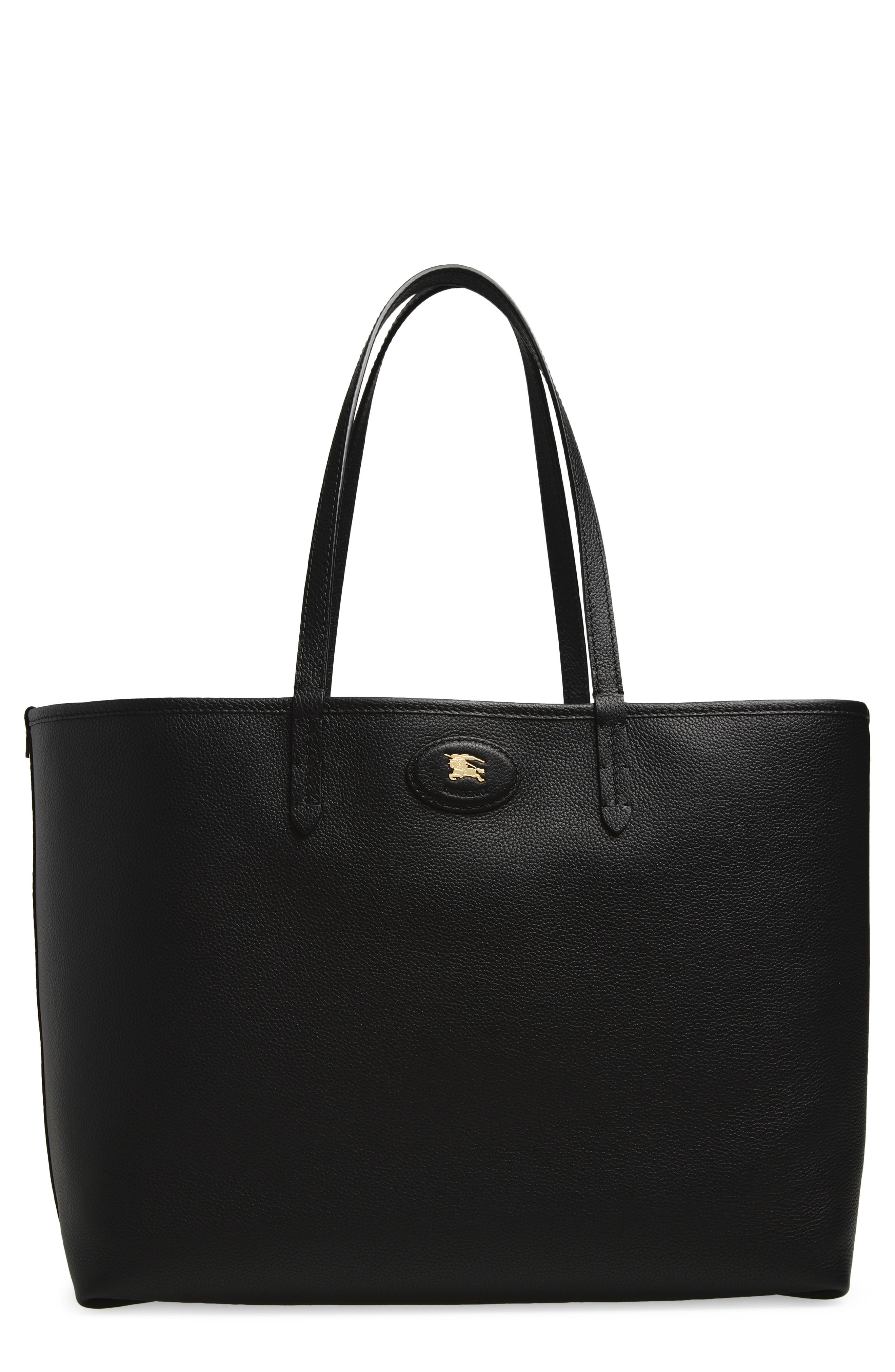 Burberry Medium Bloomsbury Leather & Canvas Reversible Tote, Main, color, Black/ Black Calico