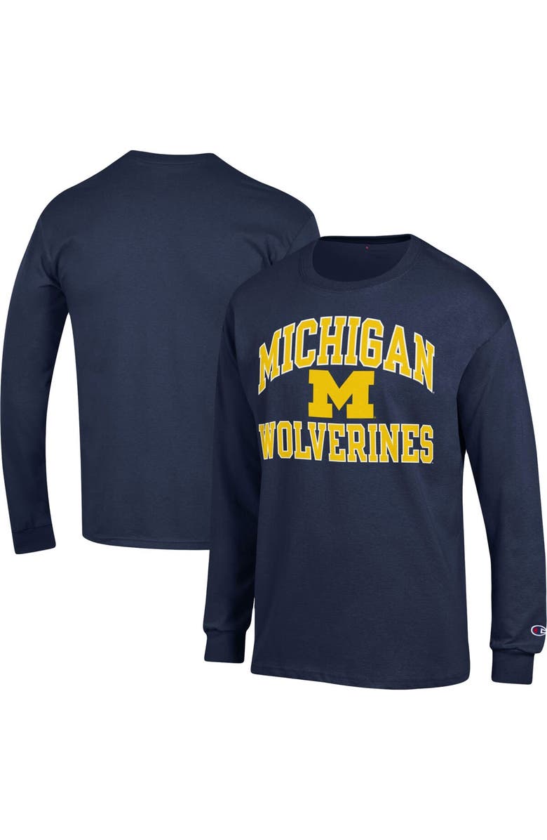 Champion Men's Champion Navy Michigan Wolverines High Motor Long Sleeve T-Shirt, Main, color, 