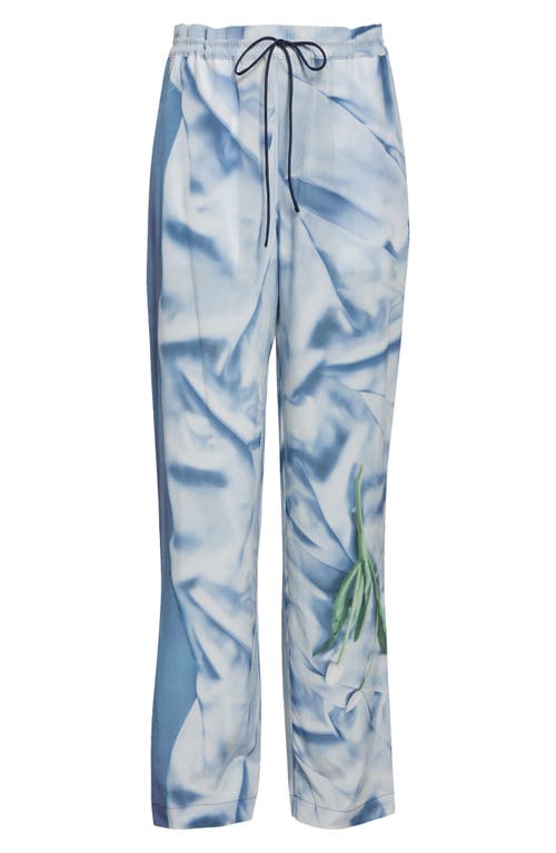 Victoria Beckham Womens Satin Flowers Ice Blue Abstract-print Two-slip-pockets Straight-leg Mid-rise Silk Trousers In Satin Flowers Ice Blue