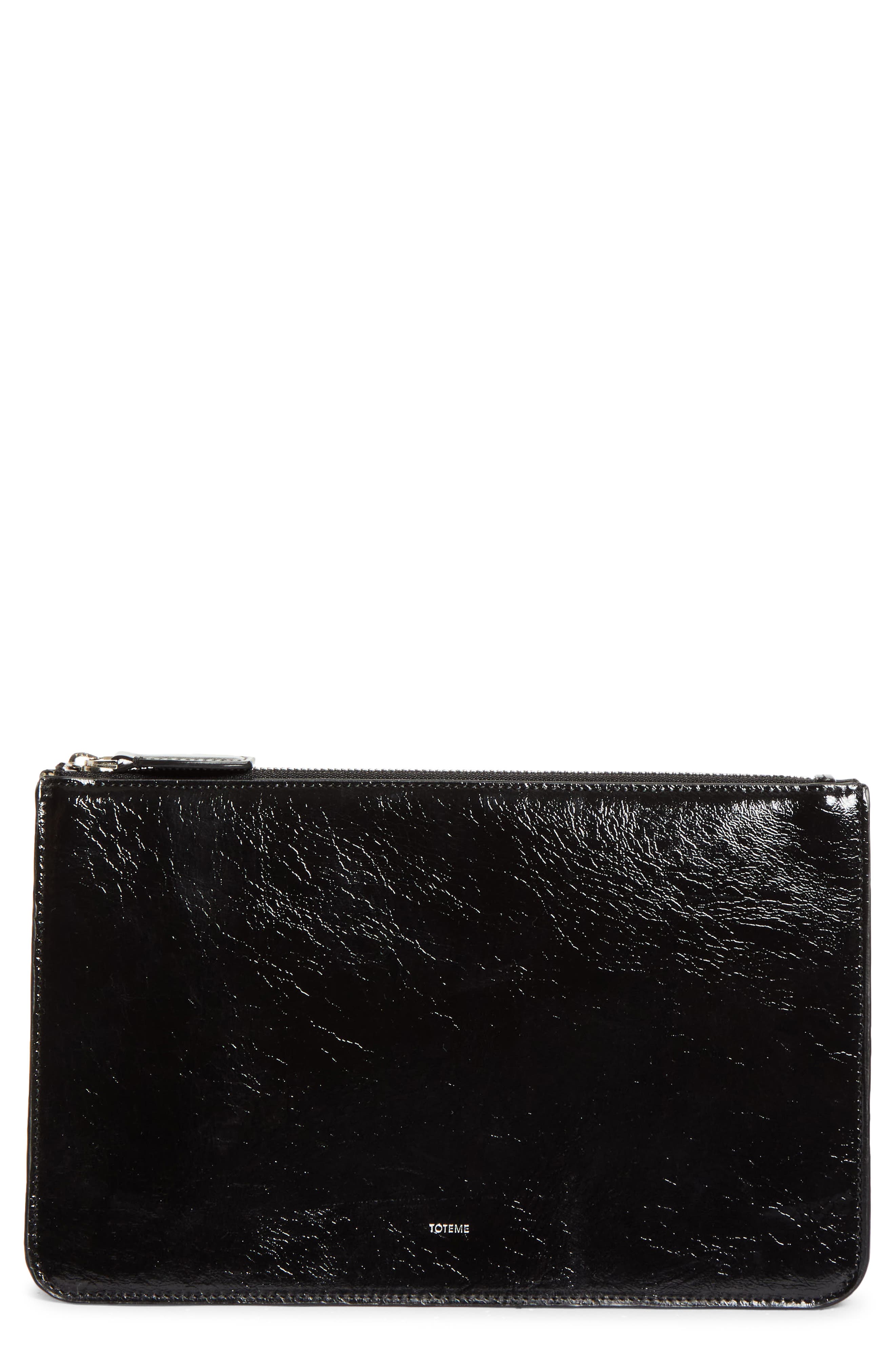 TOTEME Threefold Naplak Leather Clutch, Main, color, Black