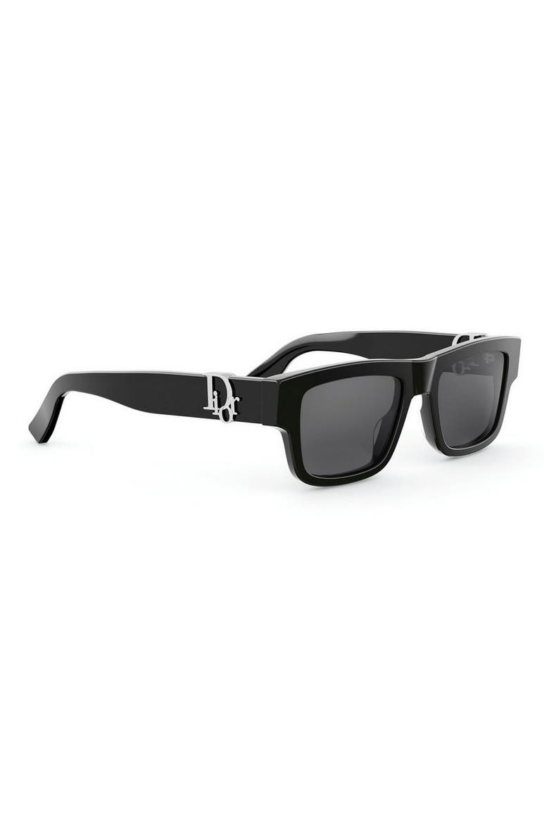 'DiorOblique S3I 52mm Rectangular Sunglasses, Alternate, color, SHINY BLACK / SMOKE