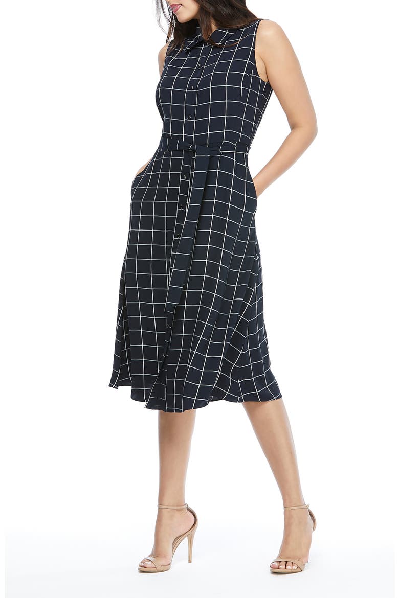 Courtney Windowpane Midi Shirtdress, Alternate, color, NAVY/ WHITE