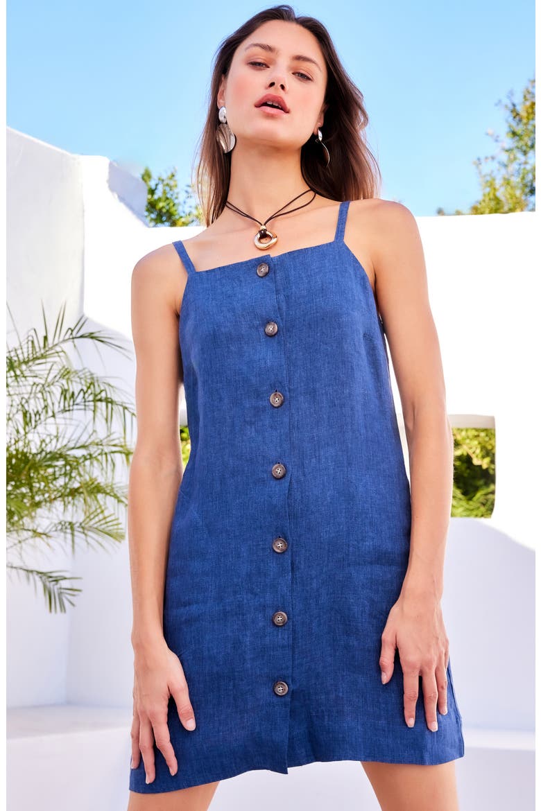 Safia Linen Mini Sundress, Alternate, color, BLUE