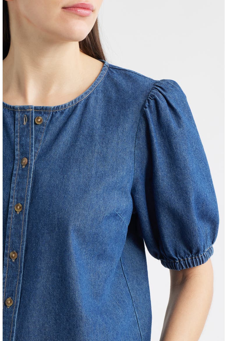 Puff Sleeve Denim Button-Up Shirt, Alternate, color, ARIES WASH