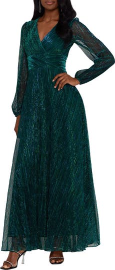 BETSY & ADAM offers SZ 16 Taupe Metallic Knit Long Sleeve Mermaid Gown NEW $249 B31