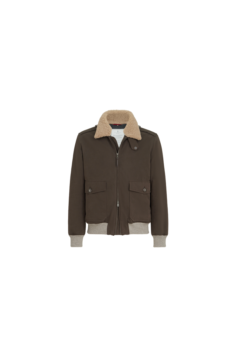 Waxed techno cotton bomber jacket with Thermore® padding and detachable shearling collar, Alternate, color, Dark Grey