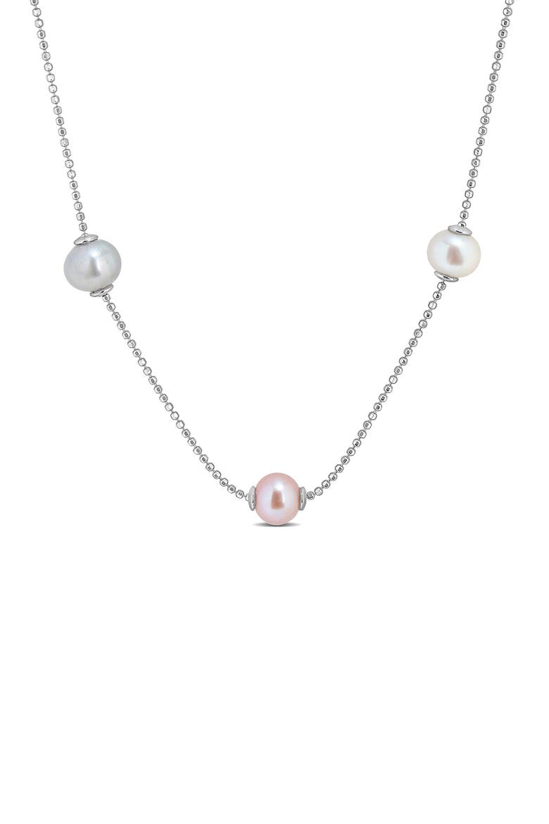 Cultured Pearl Station Necklace, Main, color, GOLD