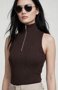 Anatomie Selina Half-Zip Ribbed Sleeveless Sweater Top