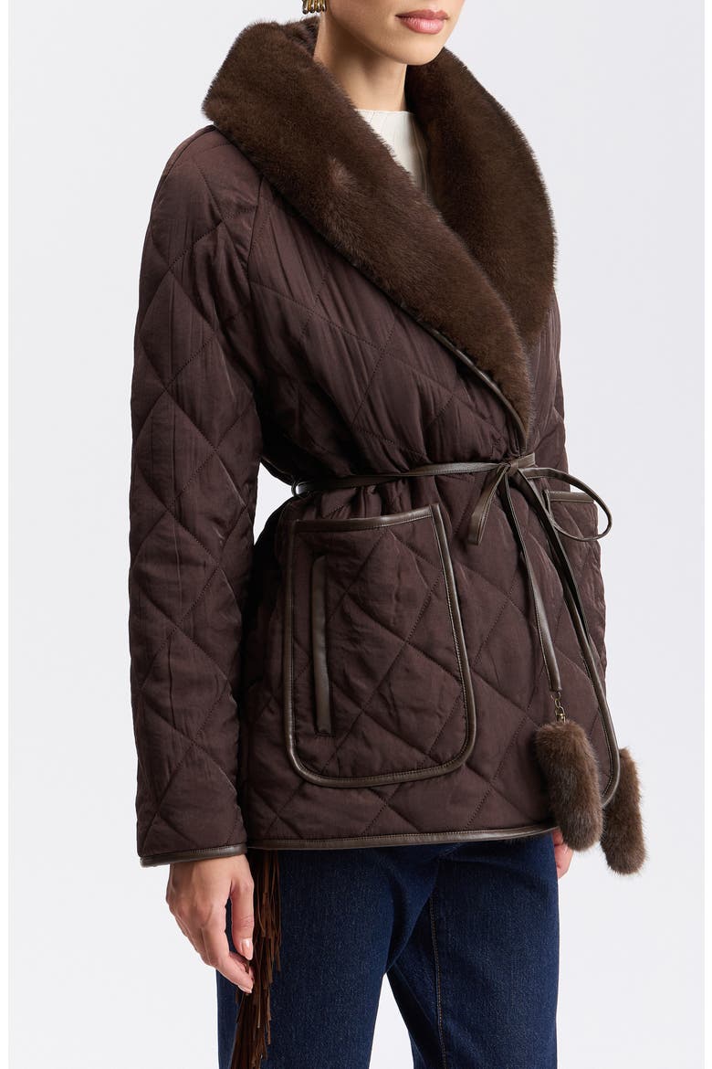 Faux Fur Trim Quilted Jacket, Alternate, color, HICKORY