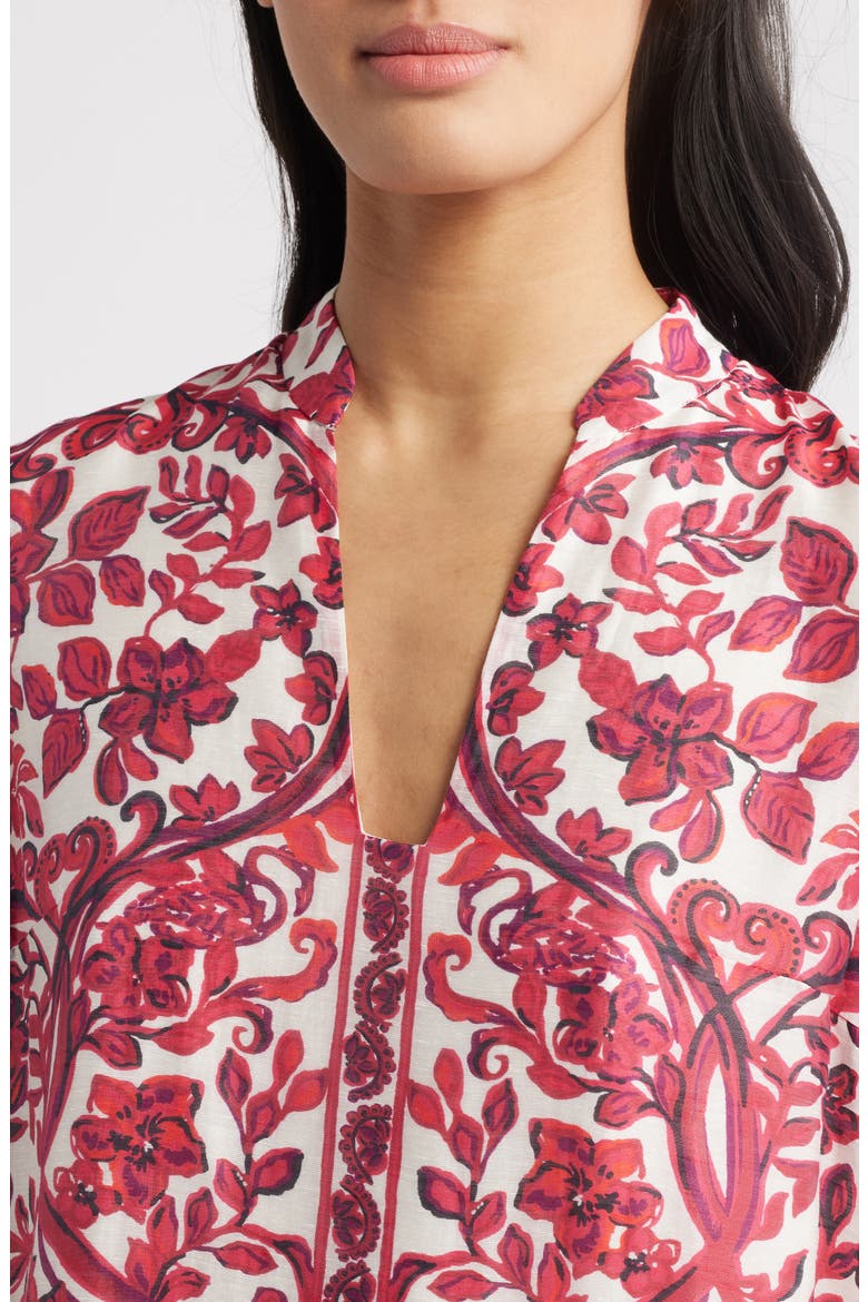 Irella Floral Mixed Print Long Sleeve Caftan Dress, Alternate, color, COCONUT