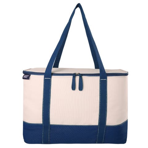 Rectangular Large Cooler Bag Insulated 8 Gal, Canvas Soft Cooler with Tote Handles and Zip Closure (Navy)