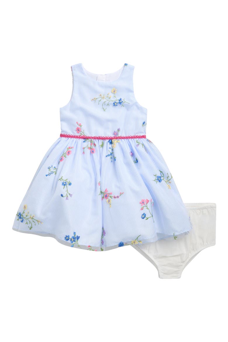 Kids' Embroidered Floral Stripe Dress & Bloomers, Main, color, BLUE/ WHITE
