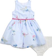 Pippa & Julie Kids' Embroidered Floral Stripe Dress & Bloomers