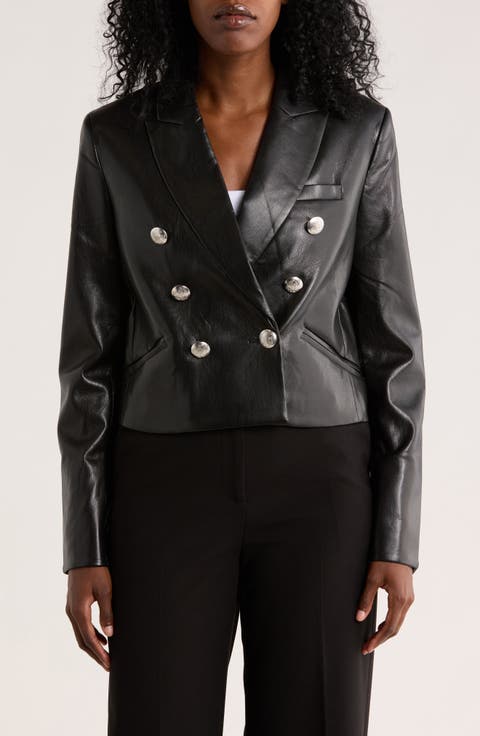 Erika Double Breasted Faux Leather Blazer