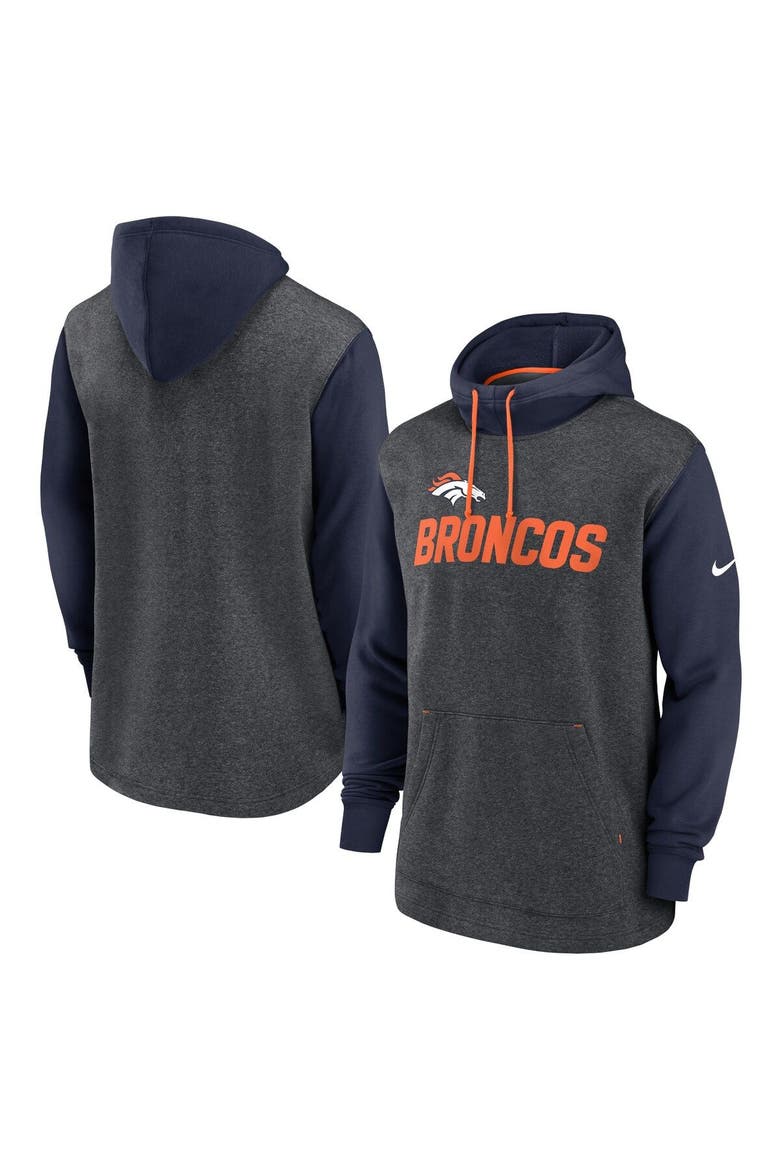 Men's Nike Heather Charcoal/Navy Denver Broncos Surrey Legacy Pullover Hoodie, Main, color, Heather Charcoal