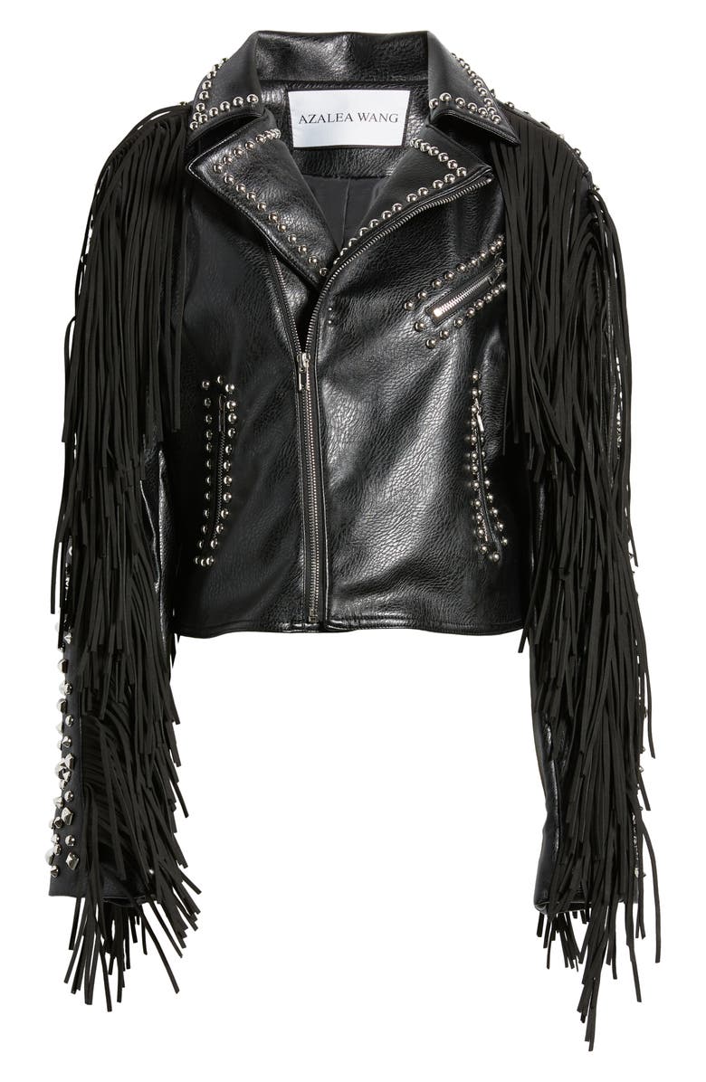 AZALEA WANG Western Fringe & Rivet Detail Faux Leather Jacket, Alternate, color, 