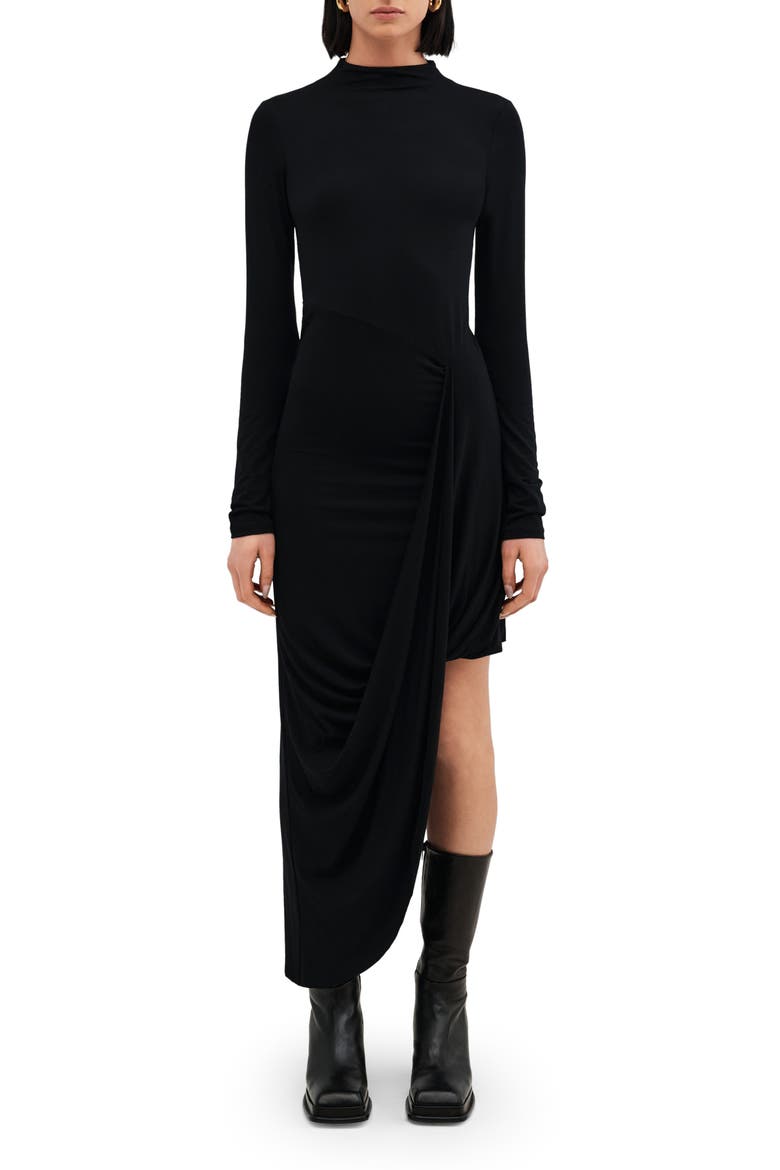 Lisbon Mock Neck Long Sleeve Maxi Dress, Main, color, BLACK