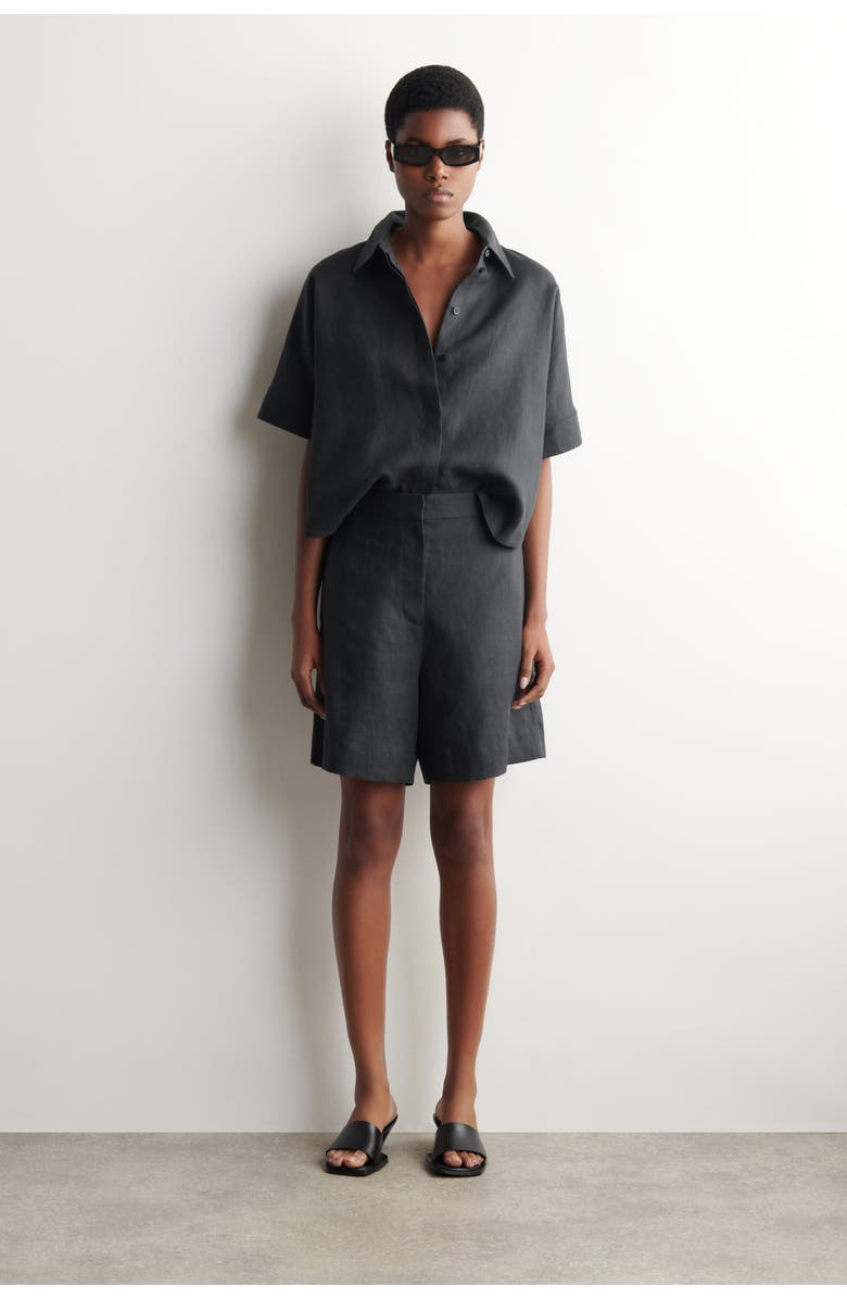 COS Tailored Elasticated Linen Shorts, Main, color, Black