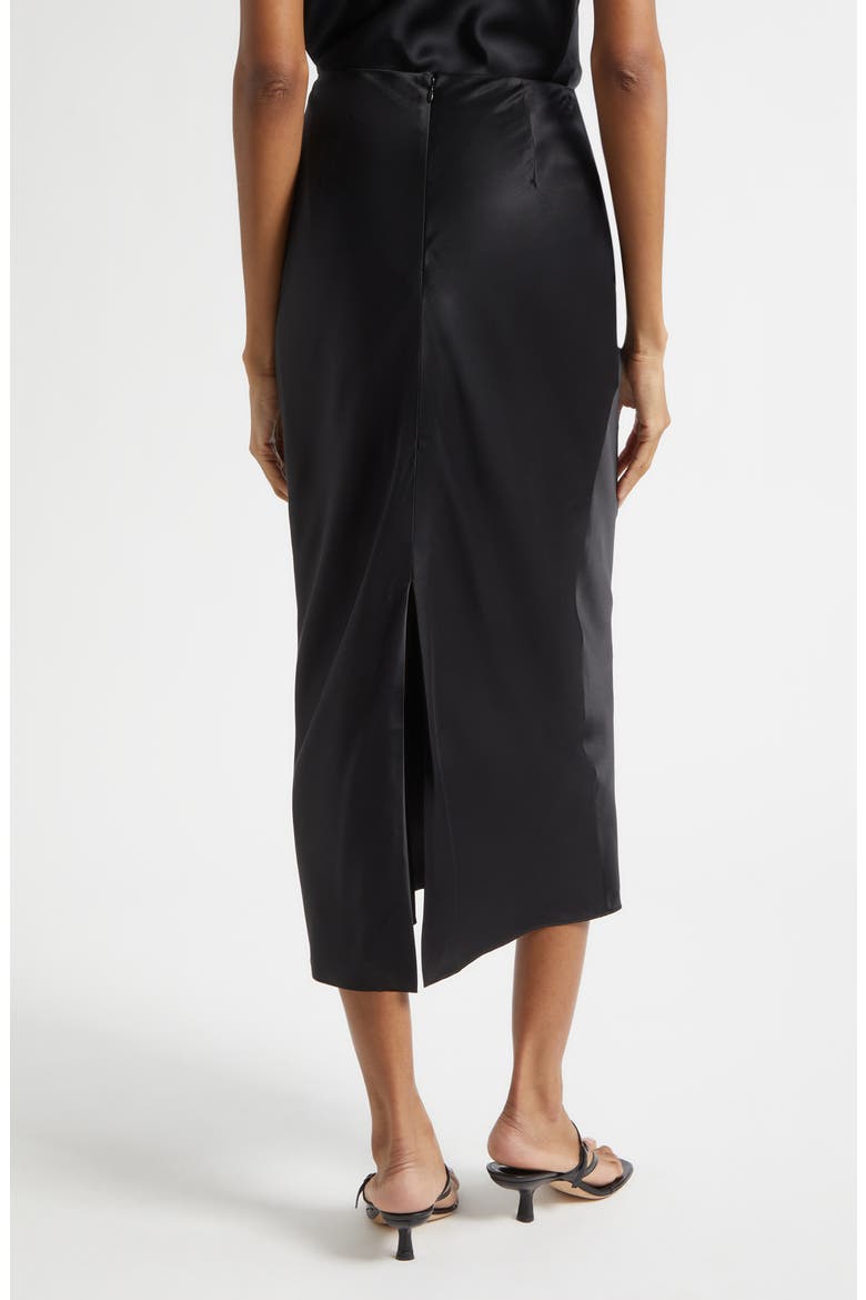 Cynthia Ruffle Ruched Silk Midi Skirt, Alternate, color, BLACK