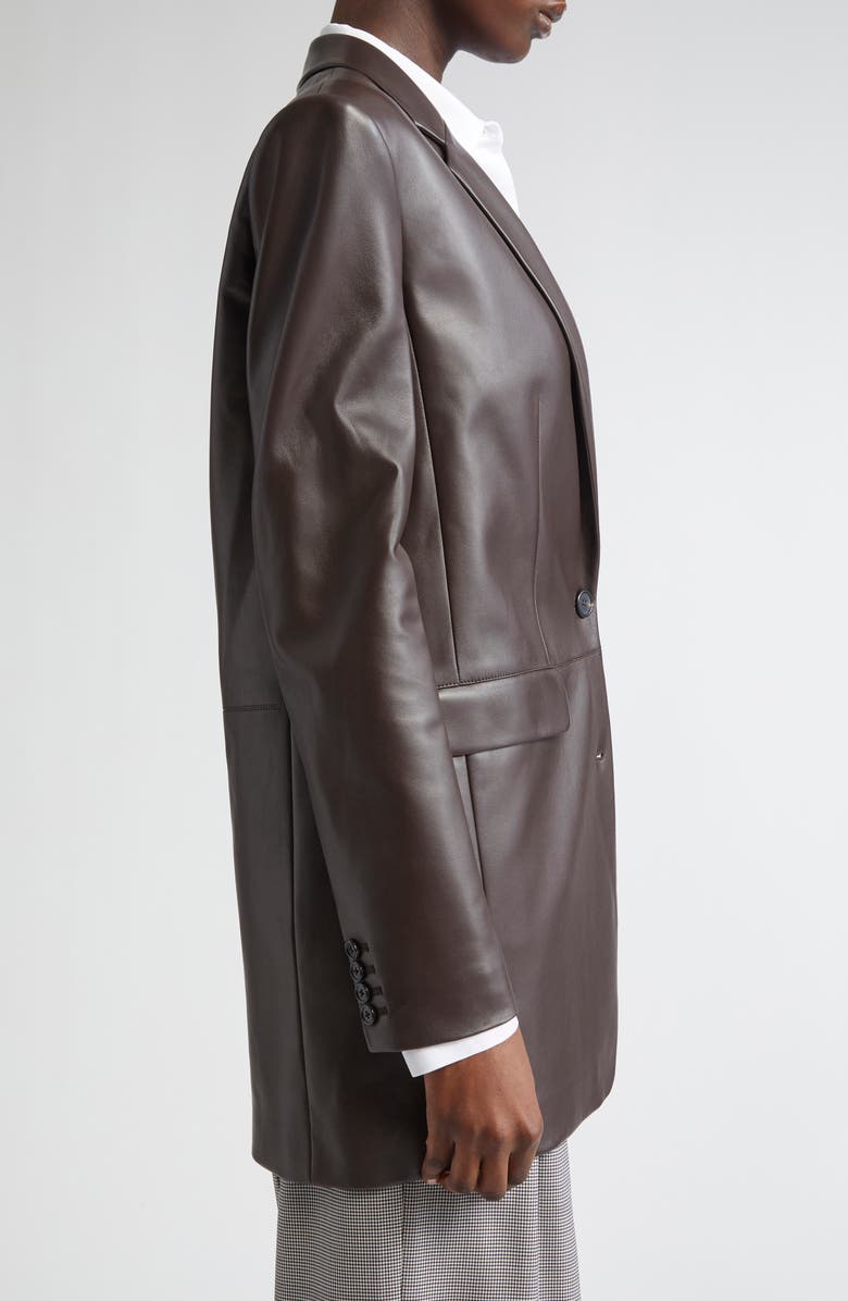 Michael Kors Collection Leather Boyfreind Blazer, Alternate, color, Chocolate