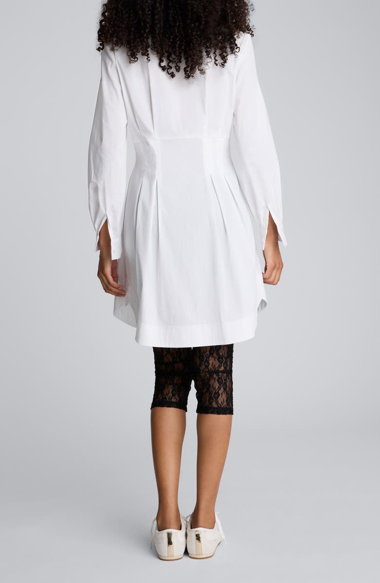 Kenneth Cole Pleated Corset Long Sleeve Shirtdress, Alternate, color, Pure White