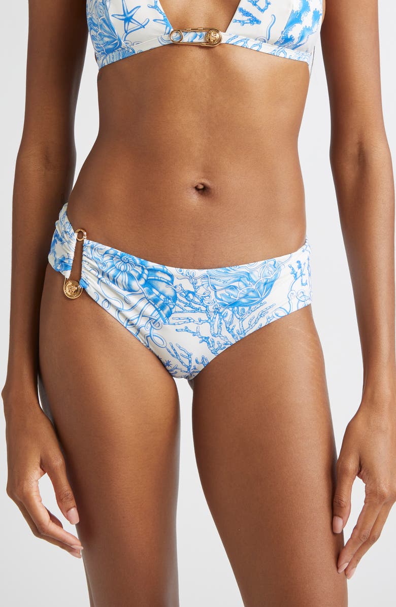 Versace Underwater Barocco Safety Pin Bikini Bottoms, Main, color, Eggshell Bright Blue