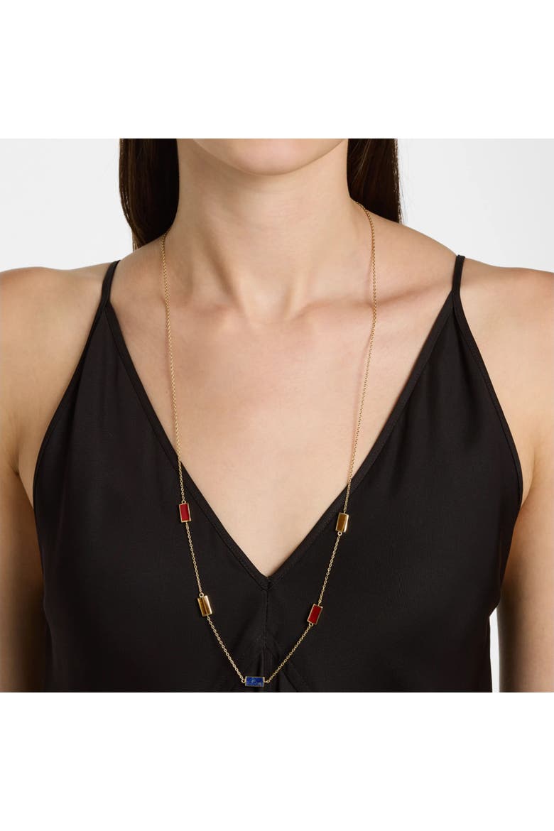 Multi Gemstone Five Stations Rectangle Dash Necklace In Sterling 18K Gold Overlay, Alternate, color, MULTI