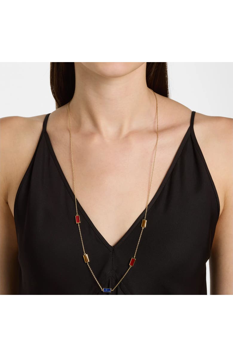 Jan Leslie Multi Gemstone Five Stations Rectangle Dash Necklace In Sterling 18K Gold Overlay, Alternate, color, Multi