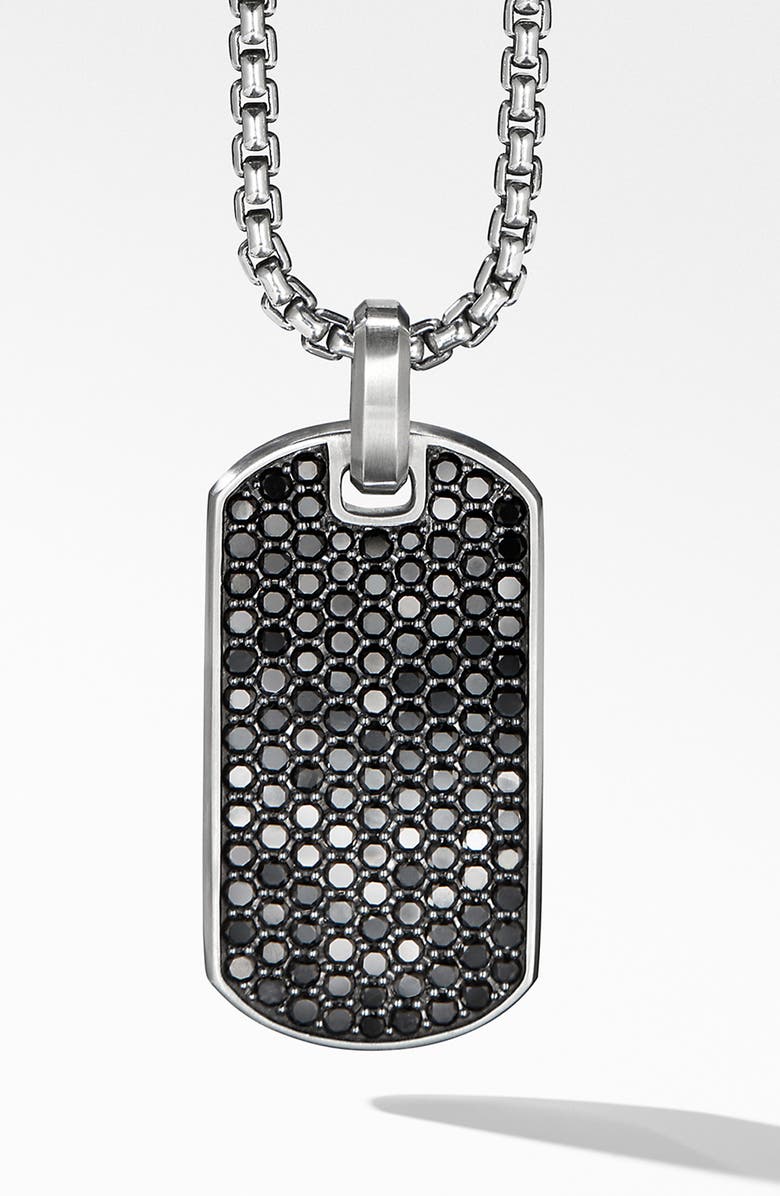 David Yurman Men's Chevron Tag in Sterling Silver with Black Diamonds, 35mm, Main, color, 