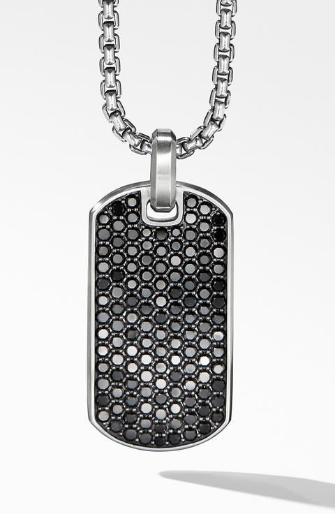 Men's Chevron Tag in Sterling Silver with Black Diamonds, 35mm