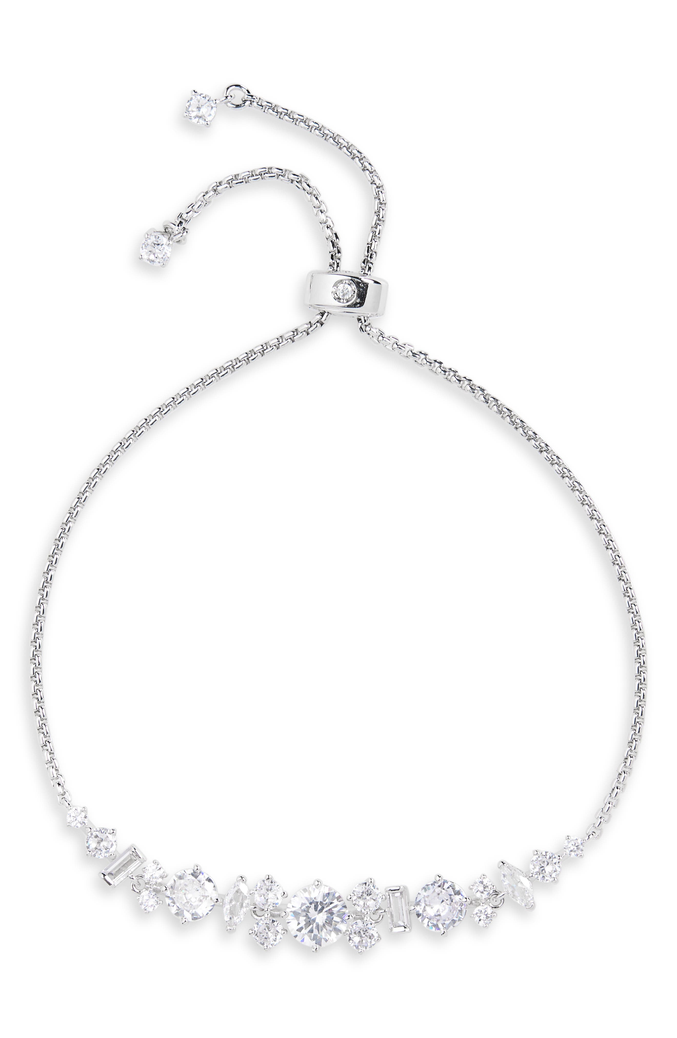 Cubic Zirconia Cluster Adjustable Bolo Bracelet
