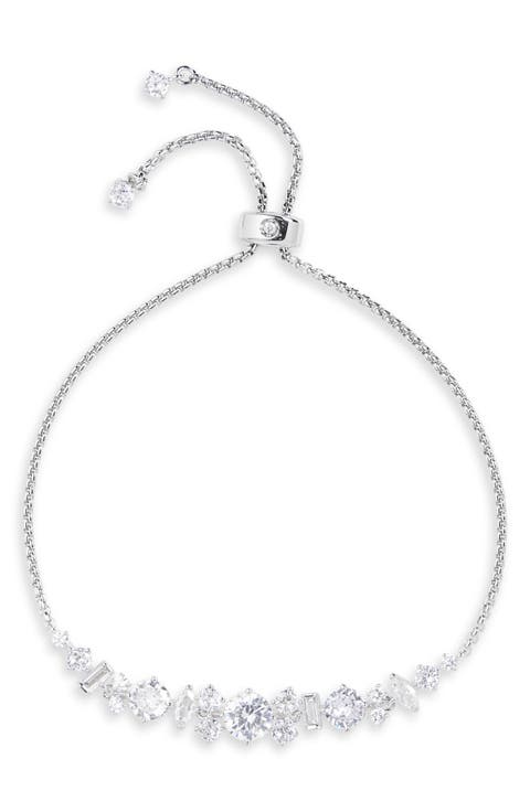 Cubic Zirconia Cluster Adjustable Bolo Bracelet