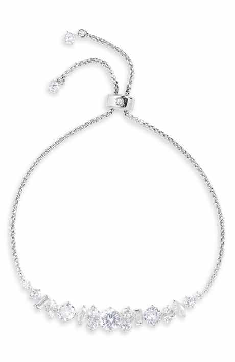 Cubic Zirconia Cluster Adjustable Bolo Bracelet