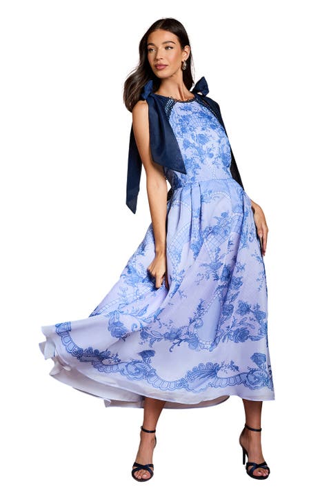 Placement Print Organza Midi Dress