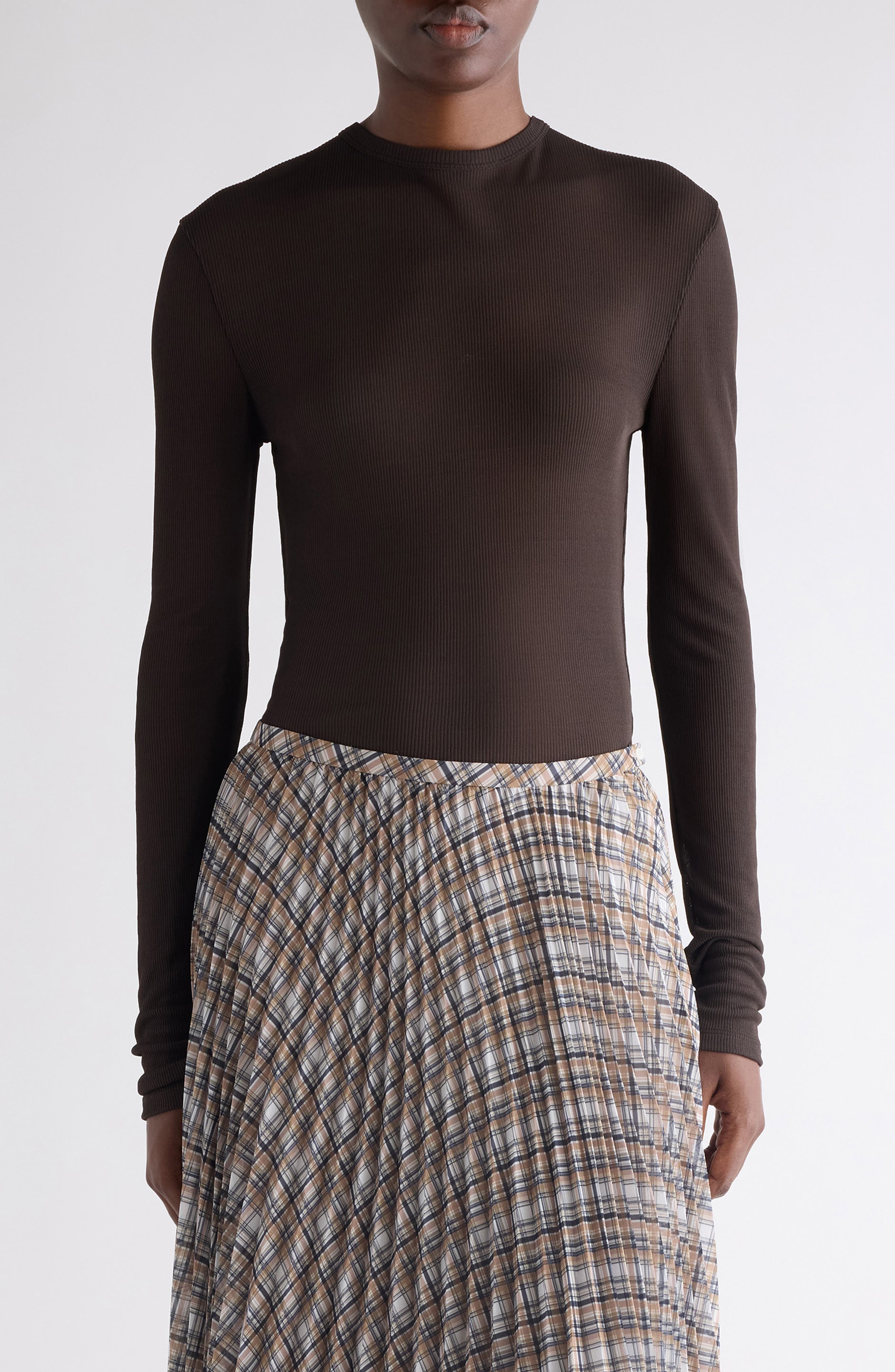 Semisheer Long Sleeve Rib T-Shirt