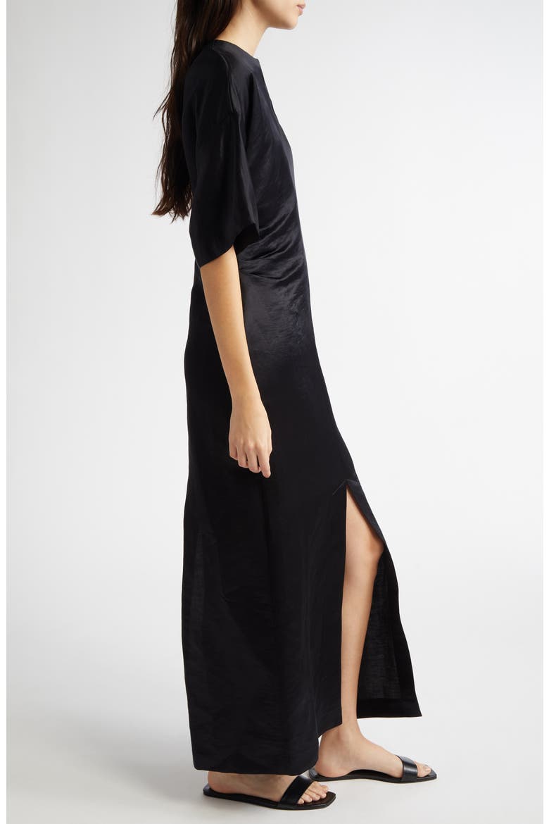 Ruby Fitted Linen & Silk Satin Dress, Alternate, color, BLACK