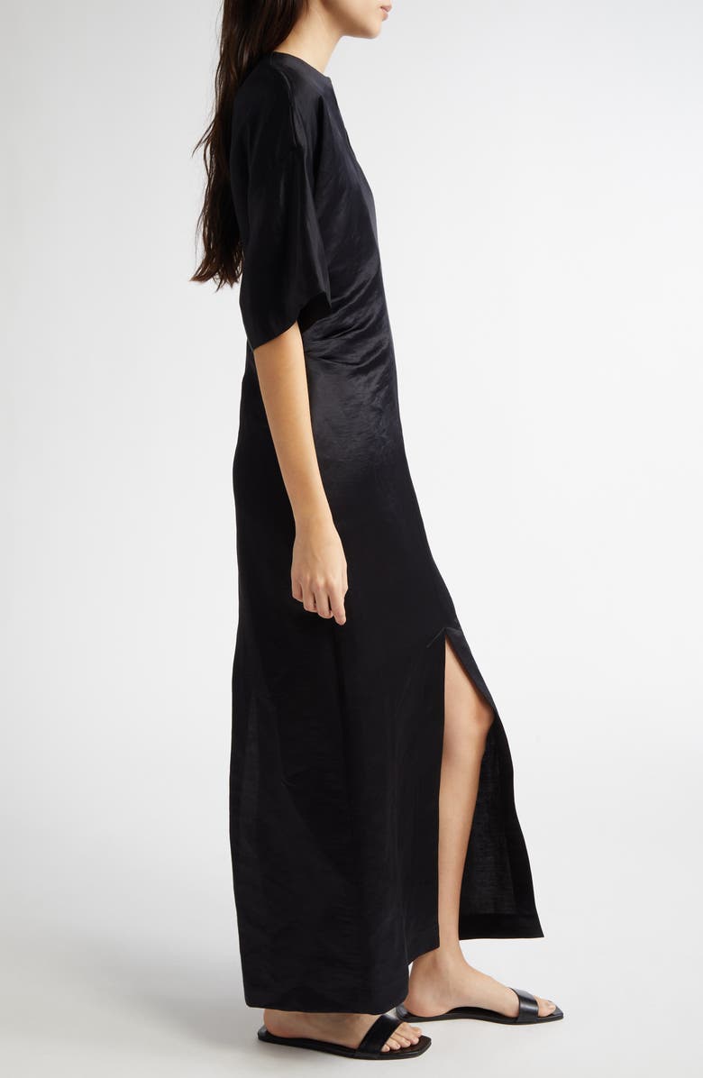 LOULOU DE SAISON Ruby Fitted Linen & Silk Satin Dress, Alternate, color, Black