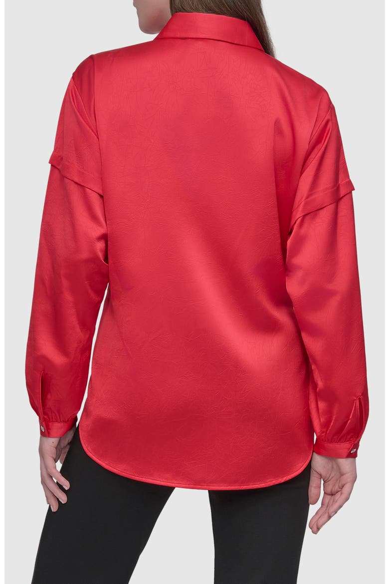 Tie Front Satin Shirt, Alternate, color, WATERMELON