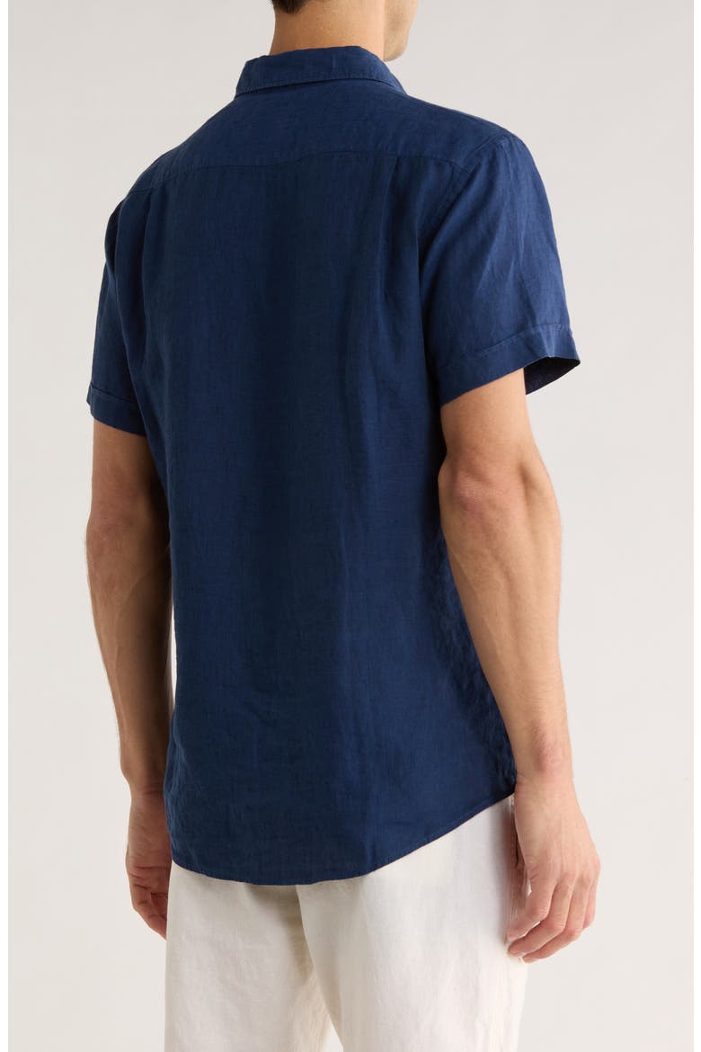 Grey Lynn Linen Short Sleeve Button-Up Shirt, Alternate, color, NAVY