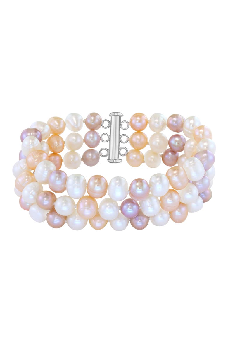 Three-Strand Sterling Silver Cultured Pearl Bracelet, Main, color, MULTI