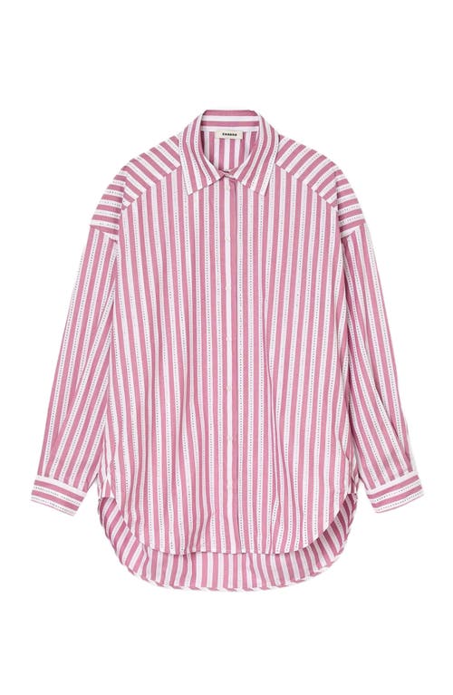 Sandro Embellished Striped Shirt In Pink