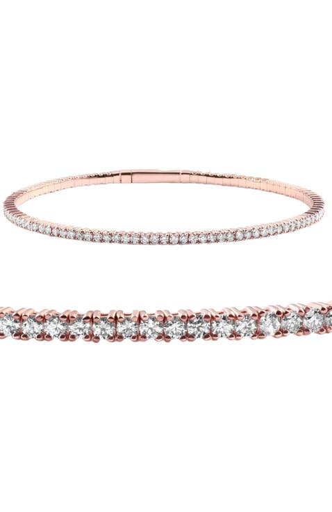 2 - 10Ct TW Flexible Diamond Bangle Tennis Bracelet Lab Grown 14k Gold