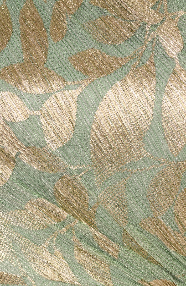 Adrianna Papell Asymmetric Metallic Foil Leaf Gown, Alternate, color, Sage/ Gold
