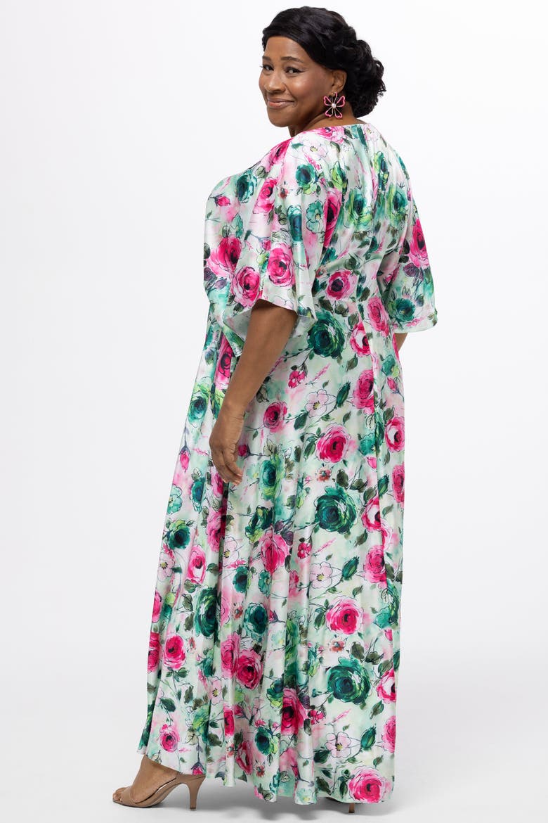 Flowy Floral V-Neck Plus Size Gown, Alternate, color, Floral