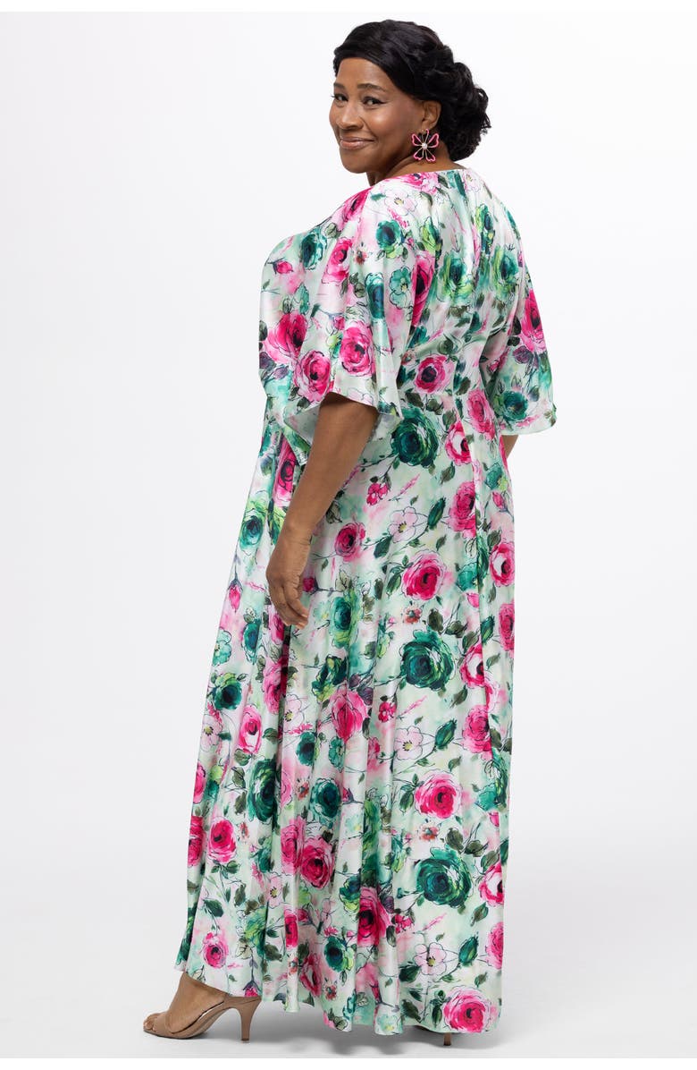 Celebrations by Sydney's Closet Flowy Floral V-Neck Plus Size Gown, Alternate, color, Floral