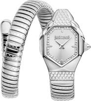 Just Cavalli Glam Snake Wraparound Bracelet Watch, 22mm x 34.5mm