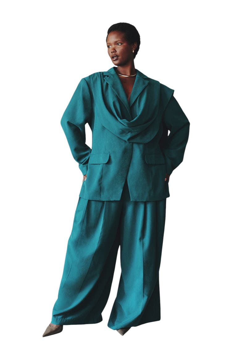 Pleated Wide Leg Trouser (plus), Alternate, color, DEEP TEAL