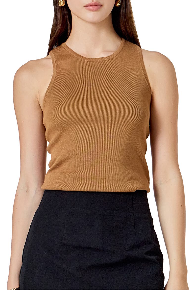Rib Racerback Tank, Main, color, BROWN