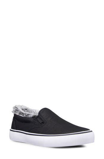 Lugz Clipper Faux Fur Slip-on Sneaker In Black/white