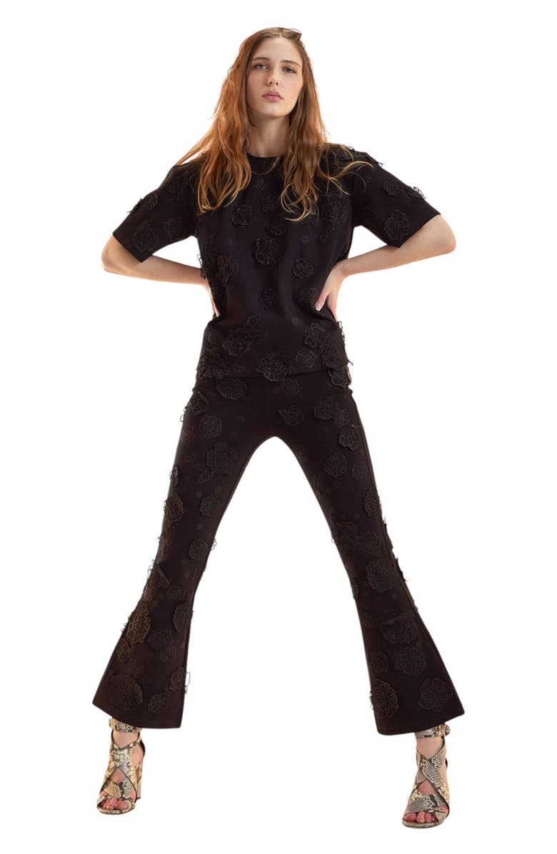 Cynthia Rowley Pop Floral Applique Pant, Alternate, color, Black